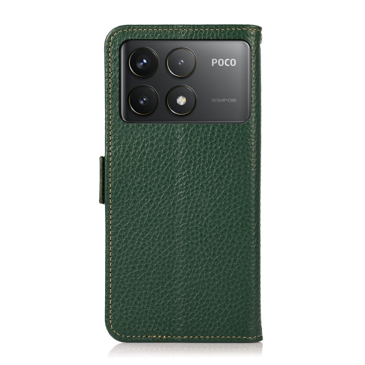 For Xiaomi Redmi K70 KHAZNEH Side-Magnetic Litchi Genuine Leather RFID Phone Case(Green) - K70 Cases by PMC Jewellery | Online Shopping South Africa | PMC Jewellery | Buy Now Pay Later Mobicred