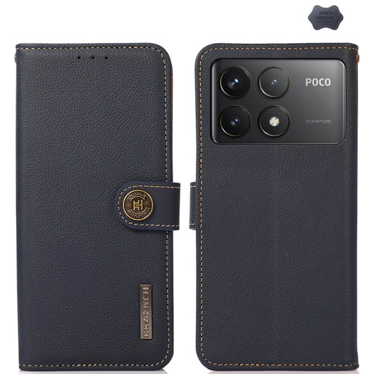 For Xiaomi Redmi K70 KHAZNEH Custer Texture RFID Genuine Leather Phone Case(Blue) - K70 Cases by PMC Jewellery | Online Shopping South Africa | PMC Jewellery | Buy Now Pay Later Mobicred