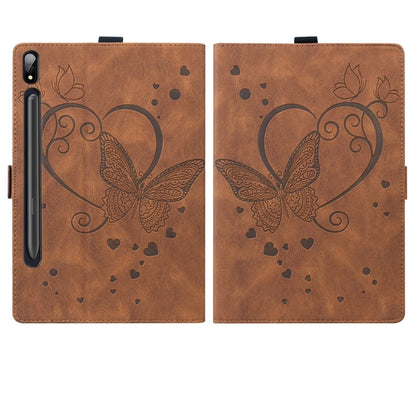 For Samsung Galaxy Tab S9 FE Love Butterfly Embossed Leather Tablet Case(Brown) - Other Galaxy Tab PC by PMC Jewellery | Online Shopping South Africa | PMC Jewellery | Buy Now Pay Later Mobicred