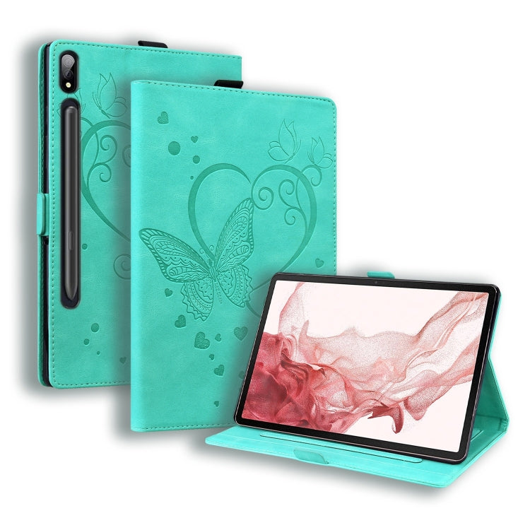 For Samsung Galaxy Tab S9 FE+ Love Butterfly Embossed Leather Tablet Case(Mint Green) - Galaxy Tab S9 FE+ by PMC Jewellery | Online Shopping South Africa | PMC Jewellery | Buy Now Pay Later Mobicred