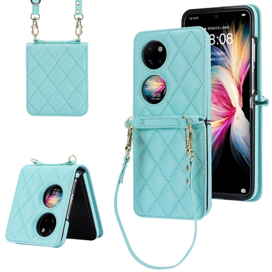 For Huawei P50 Pocket Rhombic Texture Card Bag Phone Case with Dual Lanyard(Green) - Huawei Cases by PMC Jewellery | Online Shopping South Africa | PMC Jewellery | Buy Now Pay Later Mobicred