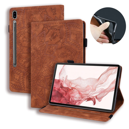 For Samsung Galaxy Tab S9 FE+ Calf Texture Embossed Leather Tablet Case(Brown) - Galaxy Tab S9 FE+ by PMC Jewellery | Online Shopping South Africa | PMC Jewellery | Buy Now Pay Later Mobicred