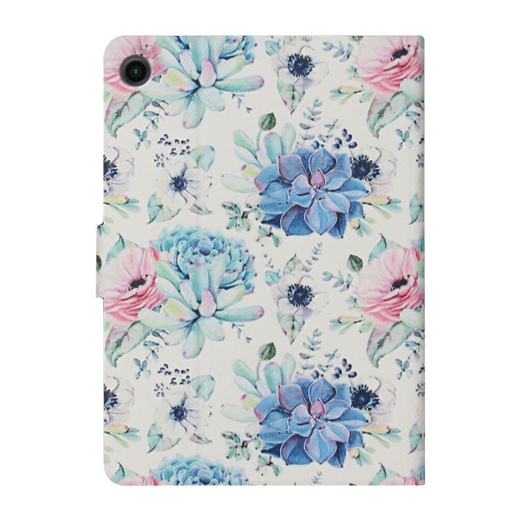 For Samsung Galaxy Tab A9+ Flower Pattern Horizontal Flip PU Tablet Case with Sleep / Wake-up Function(Blue Flower On White) - Galaxy Tab A9+ by PMC Jewellery | Online Shopping South Africa | PMC Jewellery