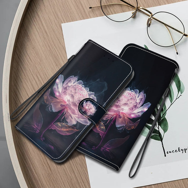 For Google Pixel 9 Pro Crystal Texture Colored Drawing Leather Phone Case(Purple Peony) - Google Cases by PMC Jewellery | Online Shopping South Africa | PMC Jewellery | Buy Now Pay Later Mobicred