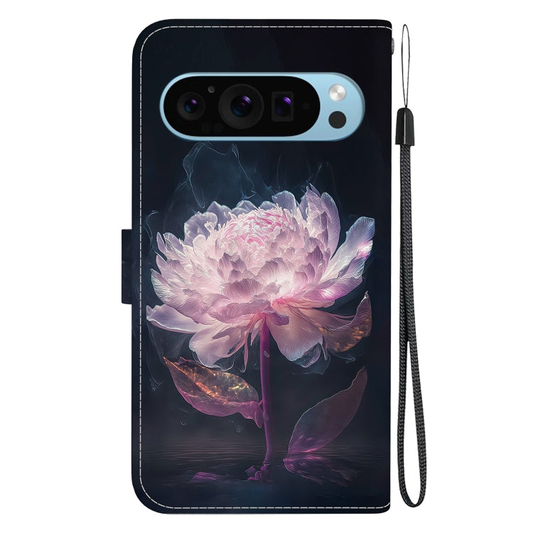 For Google Pixel 9 Pro Crystal Texture Colored Drawing Leather Phone Case(Purple Peony) - Google Cases by PMC Jewellery | Online Shopping South Africa | PMC Jewellery | Buy Now Pay Later Mobicred