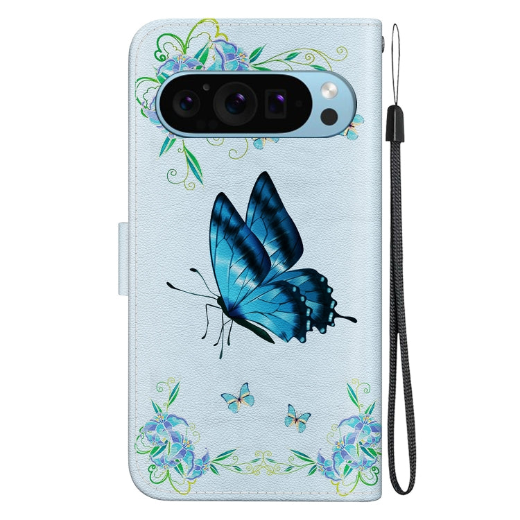 For Google Pixel 9 Pro Crystal Texture Colored Drawing Leather Phone Case(Blue Pansies) - Google Cases by PMC TechLife | Online Shopping South Africa | PMC TechLife | Buy Now Pay Later Mobicred