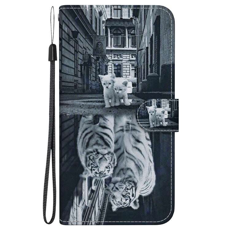 For Google Pixel 9 Crystal Texture Colored Drawing Leather Phone Case(Cat Tiger Reflection) - Google Cases by PMC TechLife | Online Shopping South Africa | PMC TechLife | Buy Now Pay Later Mobicred
