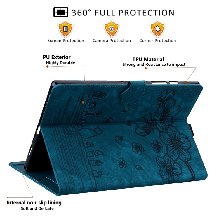 For Amazon Fire HD10 /HD10 Plus 2021 Cartoon Sakura Cat Embossed Smart Leather Tablet Case(Blue) - Amazon by PMC TechLife | Online Shopping South Africa | PMC TechLife