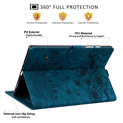 For Amazon Fire HD10 /HD10 Plus 2021 Cartoon Sakura Cat Embossed Smart Leather Tablet Case(Blue) - Amazon by PMC Jewellery | Online Shopping South Africa | PMC Jewellery