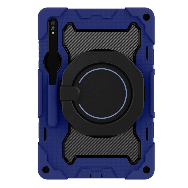 For Samsung Galaxy Tab S9+ Armor Portable Rotating Ring Holder Silicone Tablet Case(Navy Blue) - Galaxy Tab S9+ Cases by PMC Jewellery | Online Shopping South Africa | PMC Jewellery