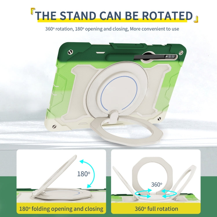 For Samsung Galaxy Tab S9 Ultra Armor Portable Rotating Ring Holder Silicone Tablet Case(Colorful Green) - Galaxy Tab S9 Ultra Cases by PMC Jewellery | Online Shopping South Africa | PMC Jewellery | Buy Now Pay Later Mobicred