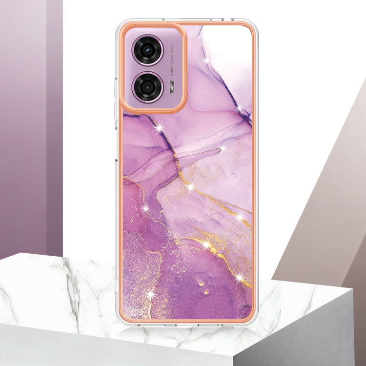 For Motorola Moto G24 4G / G04 4G Electroplating Marble Dual-side IMD Phone Case(Purple 001) - Motorola Cases by PMC Jewellery | Online Shopping South Africa | PMC Jewellery | Buy Now Pay Later Mobicred