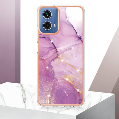 For Motorola Moto G34 Electroplating Marble Dual-side IMD Phone Case(Purple 001) - Motorola Cases by PMC Jewellery | Online Shopping South Africa | PMC Jewellery | Buy Now Pay Later Mobicred