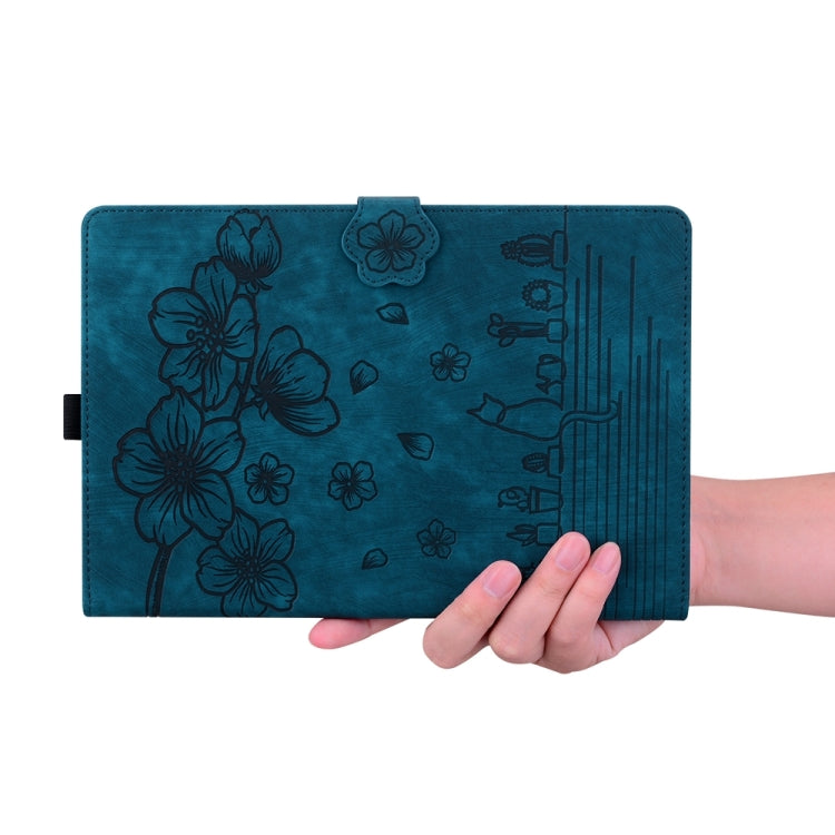 For iPad Pro 13 2024 Cartoon Sakura Cat Embossed Smart Leather Tablet Case(Blue) - iPad Pro 13 2024 Cases by PMC TechLife | Online Shopping South Africa | PMC TechLife | Buy Now Pay Later Mobicred