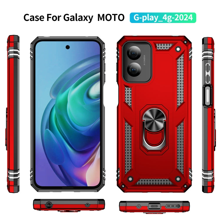 For Motorola Moto G Play 4G 2024 Shockproof TPU + PC Phone Case with Holder(Red) - Motorola Cases by PMC Jewellery | Online Shopping South Africa | PMC Jewellery | Buy Now Pay Later Mobicred