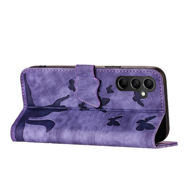 For Samsung Galaxy A15 Butterfly Cat Embossing Flip Leather Phone Case(Purple) - Galaxy Phone Cases by PMC Jewellery | Online Shopping South Africa | PMC Jewellery