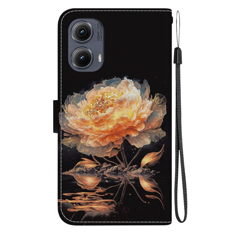 For Motorola Edge 2024 Crystal Texture Colored Drawing Leather Phone Case(Gold Peony) - Motorola Cases by PMC Jewellery | Online Shopping South Africa | PMC Jewellery | Buy Now Pay Later Mobicred