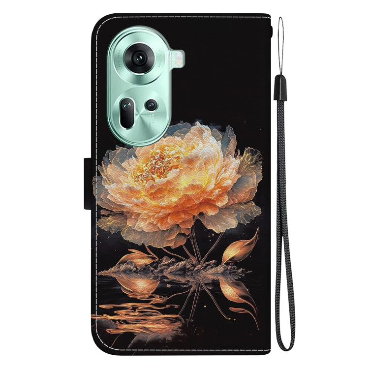 For OPPO Reno11 Global Crystal Texture Colored Drawing Leather Phone Case(Gold Peony) - Reno11 Cases by PMC Jewellery | Online Shopping South Africa | PMC Jewellery | Buy Now Pay Later Mobicred