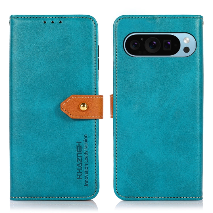 For Google Pixel 9 KHAZNEH Dual-color Cowhide Texture Flip Leather Phone Case(Blue) - Google Cases by PMC TechLife | Online Shopping South Africa | PMC TechLife | Buy Now Pay Later Mobicred