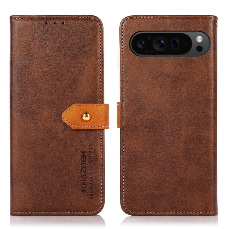 For Google Pixel 9 Pro KHAZNEH Dual-color Cowhide Texture Flip Leather Phone Case(Brown) - Google Cases by PMC Jewellery | Online Shopping South Africa | PMC Jewellery | Buy Now Pay Later Mobicred