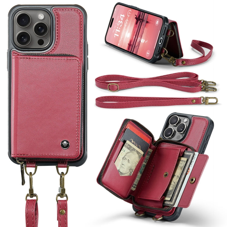 For iPhone 16 Pro JEEHOOD C22 Series Zipper Wallet Leather Phone Case with Dual Lanyard(Red) - iPhone 16 Pro Cases by JEEHOOD | Online Shopping South Africa | PMC Jewellery | Buy Now Pay Later Mobicred