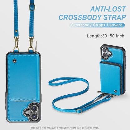 For iPhone 16 Plus JEEHOOD C22 Series Zipper Wallet Leather Phone Case with Dual Lanyard(Blue) - iPhone 16 Plus Cases by JEEHOOD | Online Shopping South Africa | PMC Jewellery | Buy Now Pay Later Mobicred