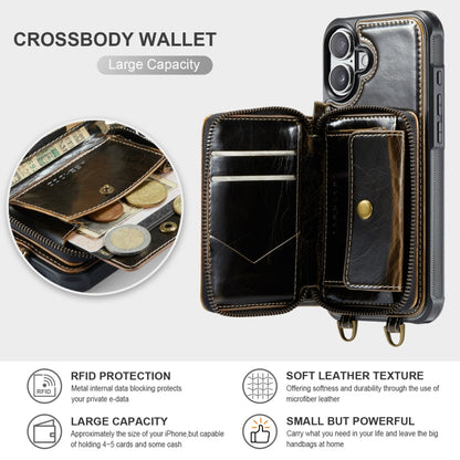 For iPhone 16 JEEHOOD C22 Series Zipper Wallet Leather Phone Case with Dual Lanyard(Coffee) - iPhone 16 Cases by JEEHOOD | Online Shopping South Africa | PMC Jewellery | Buy Now Pay Later Mobicred