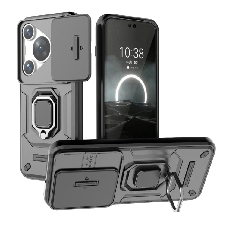 For Huawei Pura 70 Pro / Pura 70 Pro+ Sliding Camshield TPU + PC Shockproof Phone Case with Holder(Black) - Huawei Cases by PMC Jewellery | Online Shopping South Africa | PMC Jewellery | Buy Now Pay Later Mobicred