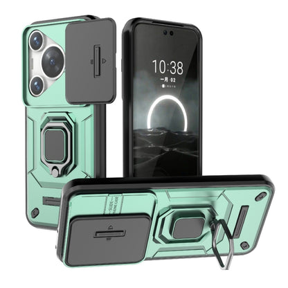 For Huawei Pura 70 Pro / Pura 70 Pro+ Sliding Camshield TPU + PC Shockproof Phone Case with Holder(Green) - Huawei Cases by PMC Jewellery | Online Shopping South Africa | PMC Jewellery | Buy Now Pay Later Mobicred