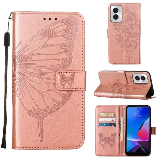 For Motorola Moto G Play 4G 2024 Embossed Butterfly Leather Phone Case(Rose Gold) - Motorola Cases by PMC Jewellery | Online Shopping South Africa | PMC Jewellery | Buy Now Pay Later Mobicred