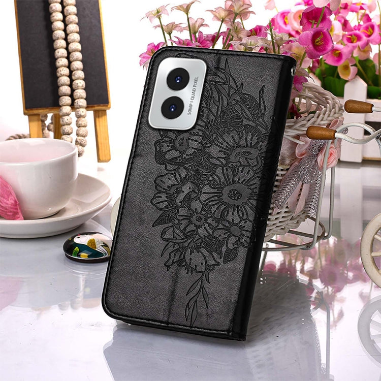 For Motorola Moto G Play 4G 2024 Embossed Butterfly Leather Phone Case(Black) - Motorola Cases by PMC Jewellery | Online Shopping South Africa | PMC Jewellery | Buy Now Pay Later Mobicred