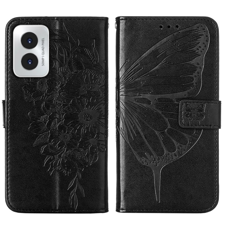 For Motorola Moto G Play 4G 2024 Embossed Butterfly Leather Phone Case(Black) - Motorola Cases by PMC Jewellery | Online Shopping South Africa | PMC Jewellery | Buy Now Pay Later Mobicred