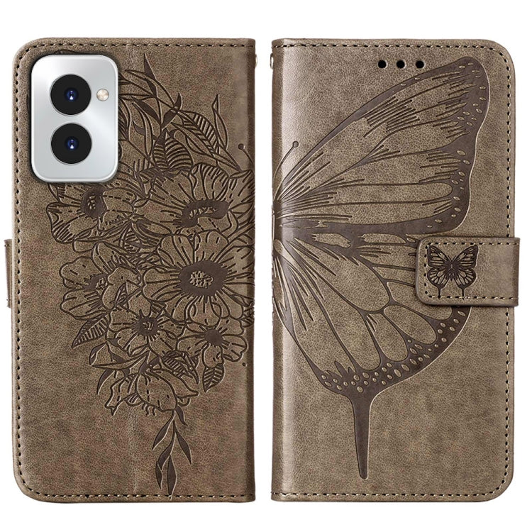 For Motorola Moto G Power 5G 2024 Embossed Butterfly Leather Phone Case(Grey) - Motorola Cases by PMC Jewellery | Online Shopping South Africa | PMC Jewellery | Buy Now Pay Later Mobicred