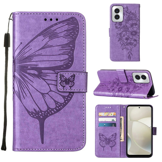 For Motorola Moto G Power 5G 2024 Embossed Butterfly Leather Phone Case(Purple) - Motorola Cases by PMC Jewellery | Online Shopping South Africa | PMC Jewellery | Buy Now Pay Later Mobicred