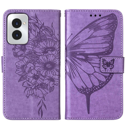 For Motorola Moto G Power 5G 2024 Embossed Butterfly Leather Phone Case(Purple) - Motorola Cases by PMC Jewellery | Online Shopping South Africa | PMC Jewellery | Buy Now Pay Later Mobicred