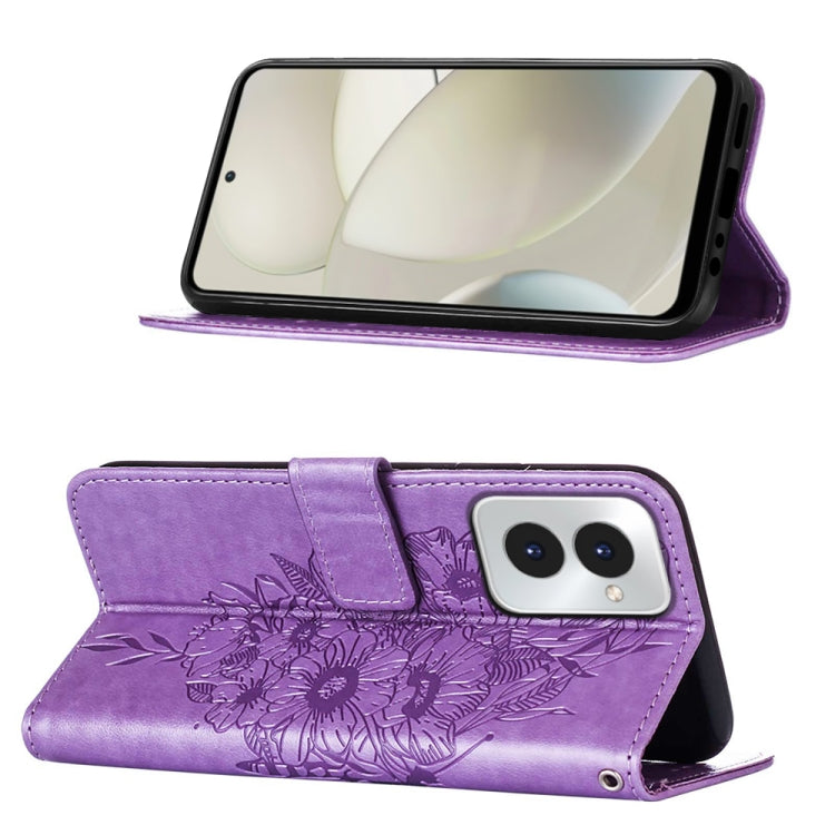 For Motorola Moto G Power 5G 2024 Embossed Butterfly Leather Phone Case(Purple) - Motorola Cases by PMC Jewellery | Online Shopping South Africa | PMC Jewellery | Buy Now Pay Later Mobicred