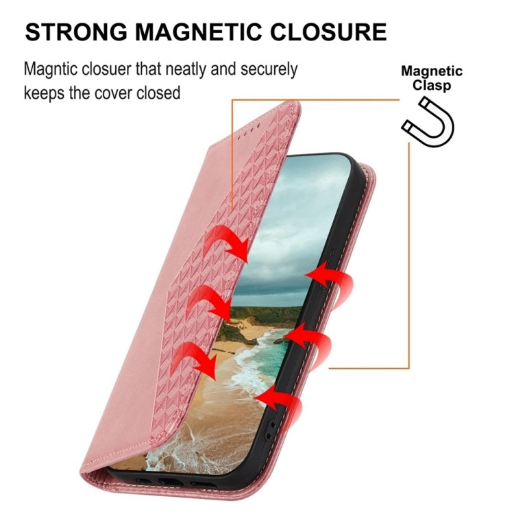 For iPhone 16e Cubic Grid Calf Texture Magnetic Leather Phone Case(Rose Gold) - iPhone 16e Cases by PMC TechLife | Online Shopping South Africa | PMC TechLife | Buy Now Pay Later Mobicred