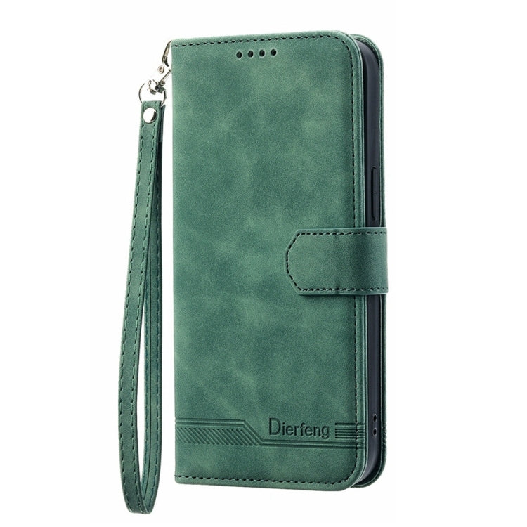 For iPhone 16e Dierfeng Dream Line TPU + PU Leather Phone Case(Green) - iPhone 16e Cases by PMC TechLife | Online Shopping South Africa | PMC TechLife | Buy Now Pay Later Mobicred