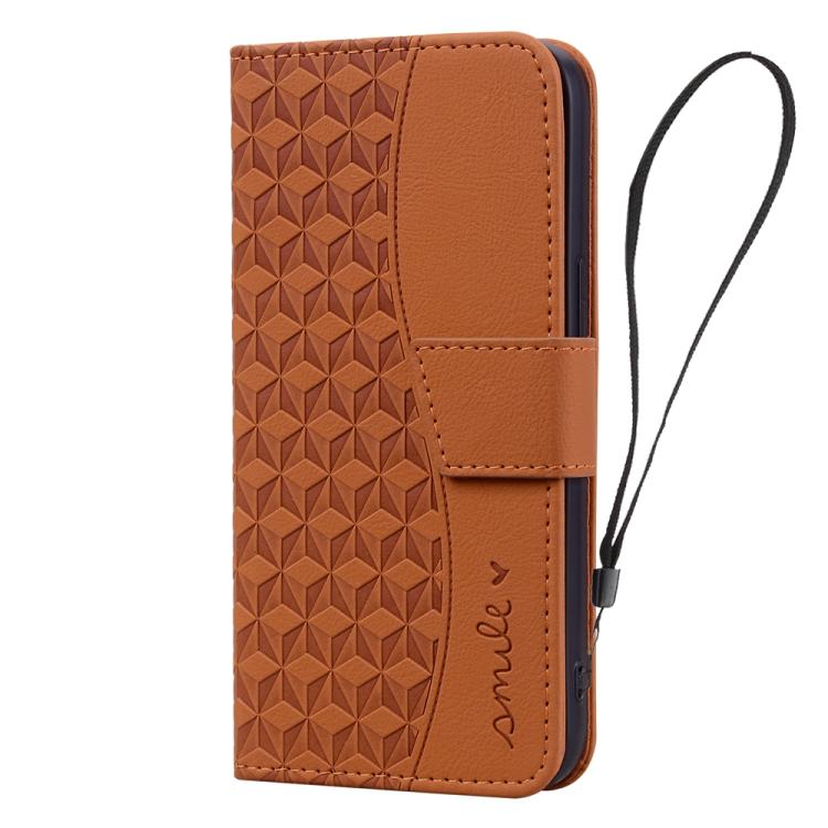 For iPhone 16e Business Diamond Buckle Leather Phone Case with Lanyard(Brown) - iPhone 16e Cases by PMC TechLife | Online Shopping South Africa | PMC TechLife | Buy Now Pay Later Mobicred