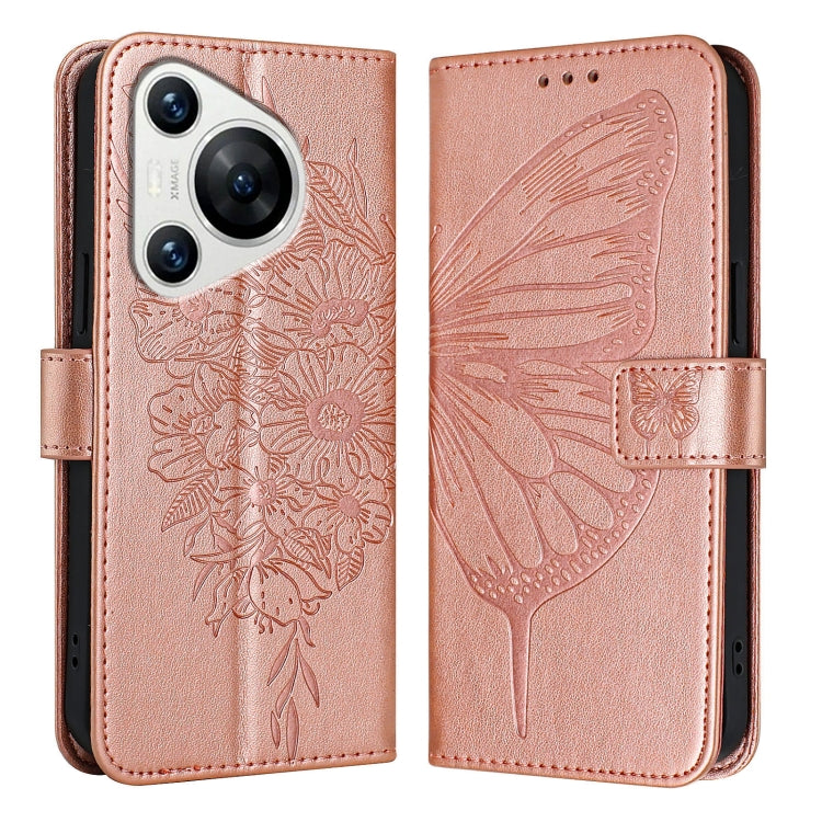 For Huawei Pura 70 Embossed Butterfly Leather Phone Case(Rose Gold) - Huawei Cases by PMC Jewellery | Online Shopping South Africa | PMC Jewellery | Buy Now Pay Later Mobicred