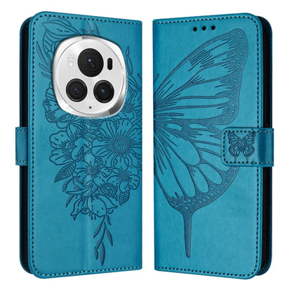 For Honor Magic6 Pro 5G Global Embossed Butterfly Leather Phone Case(Blue) - Honor Cases by PMC Jewellery | Online Shopping South Africa | PMC Jewellery | Buy Now Pay Later Mobicred