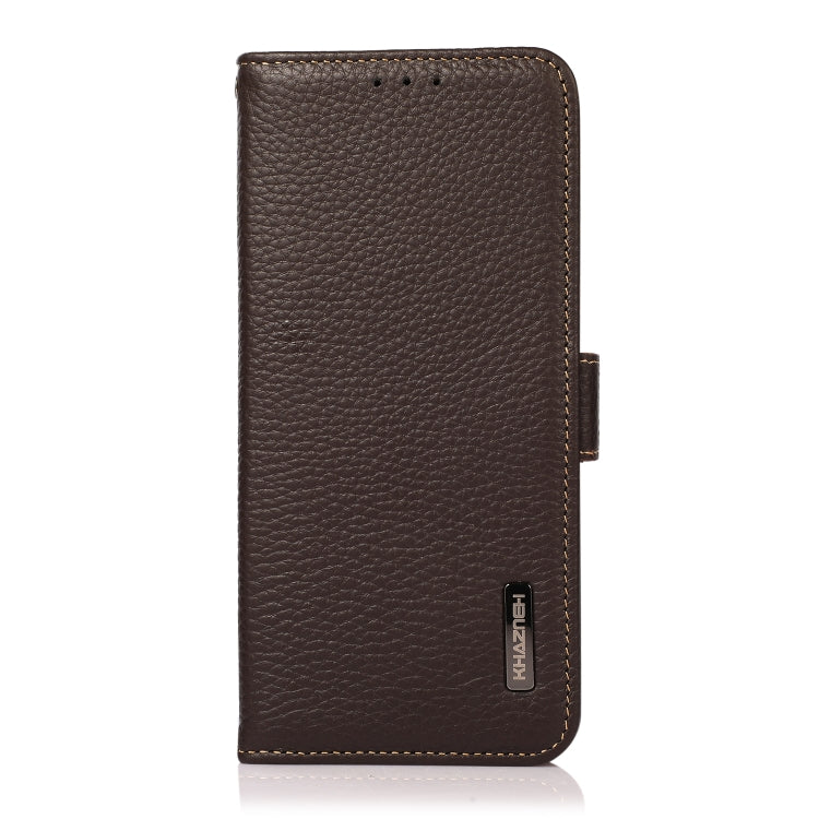 For Google Pixel 9a KHAZNEH Side-Magnetic Litchi Genuine Leather RFID Phone Case(Brown) - Google Cases by PMC TechLife | Online Shopping South Africa | PMC TechLife | Buy Now Pay Later Mobicred