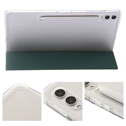 For Samsung Galaxy Tab S10 Ultra 3-Fold Clear Acrylic Leather Tablet Case(Deep Green) - Tab S10 Ultra Cases by PMC Jewellery | Online Shopping South Africa | PMC Jewellery | Buy Now Pay Later Mobicred