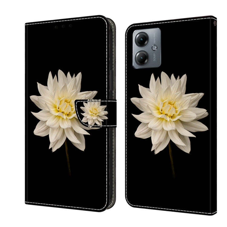 For Motorola Moto G14 Crystal 3D Shockproof Protective Leather Phone Case(White Flower) - Motorola Cases by PMC Jewellery | Online Shopping South Africa | PMC Jewellery | Buy Now Pay Later Mobicred