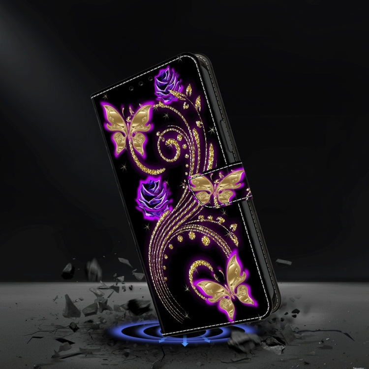 For Motorola Moto G14 Crystal 3D Shockproof Protective Leather Phone Case(Purple Flower Butterfly) - Motorola Cases by PMC Jewellery | Online Shopping South Africa | PMC Jewellery | Buy Now Pay Later Mobicred