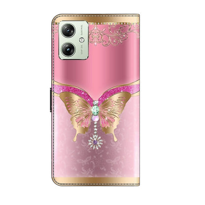 For Motorola Moto G54 Crystal 3D Shockproof Protective Leather Phone Case(Pink Bottom Butterfly) - Motorola Cases by PMC Jewellery | Online Shopping South Africa | PMC Jewellery | Buy Now Pay Later Mobicred