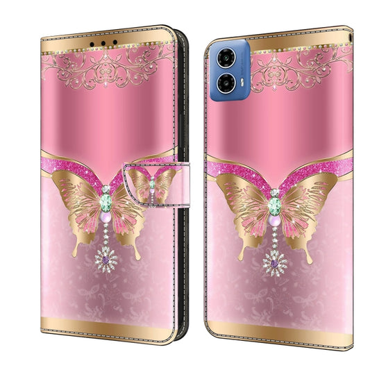 For Motorola Moto G24 Crystal 3D Shockproof Protective Leather Phone Case(Pink Bottom Butterfly) - Motorola Cases by PMC Jewellery | Online Shopping South Africa | PMC Jewellery | Buy Now Pay Later Mobicred