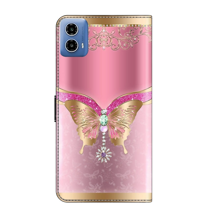 For Motorola Moto G24 Crystal 3D Shockproof Protective Leather Phone Case(Pink Bottom Butterfly) - Motorola Cases by PMC Jewellery | Online Shopping South Africa | PMC Jewellery | Buy Now Pay Later Mobicred