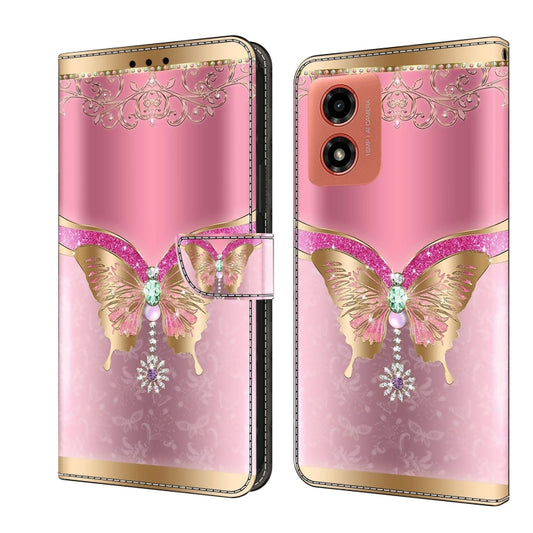 For Motorola Moto G04 Crystal 3D Shockproof Protective Leather Phone Case(Pink Bottom Butterfly) - Motorola Cases by PMC Jewellery | Online Shopping South Africa | PMC Jewellery | Buy Now Pay Later Mobicred