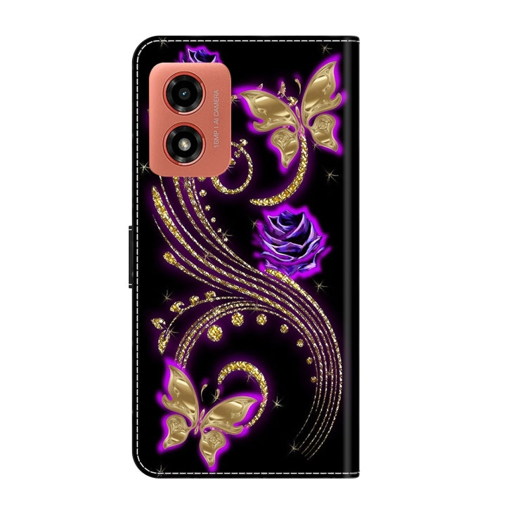 For Motorola Moto G04 Crystal 3D Shockproof Protective Leather Phone Case(Purple Flower Butterfly) - Motorola Cases by PMC Jewellery | Online Shopping South Africa | PMC Jewellery | Buy Now Pay Later Mobicred